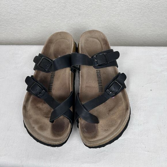 Cushionaire Luna Womens Size 7 M Cork Footbed Black Flat Sandal Boho beachy - Picture 2 of 8